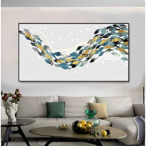 Golden and white spot Fish swimming Banner zen Modern Abstract Nordic style porch Living Room Decorative Canvas Wall Art Posters