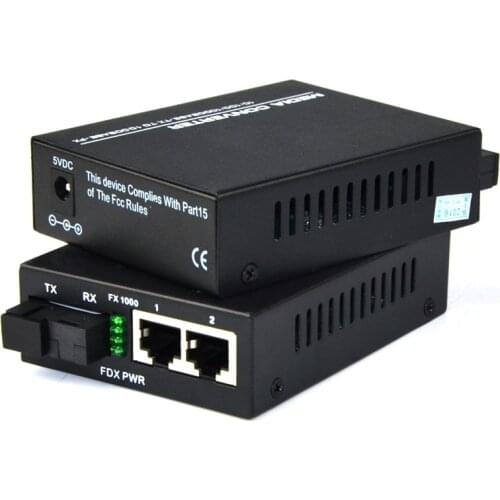 1 Pair 10/100/1000Mbps Fiber Optic Ethernet Media Converter Gigabit Single Mode Single Fiber with 2 RJ45 Port and 1 SC Port