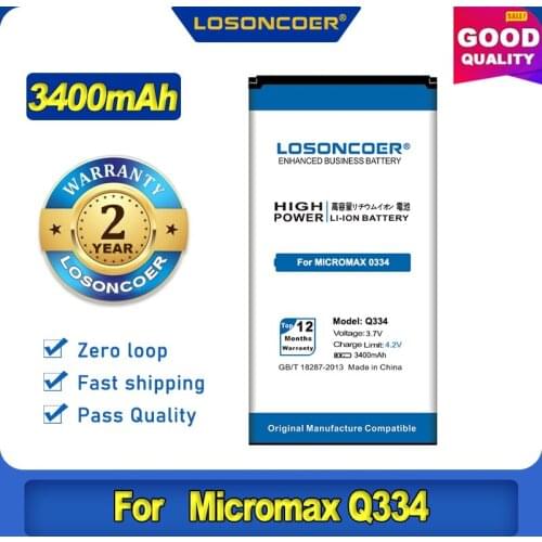 100% Original LOSONCOER 3400mAh Q334 For Micromax Q334 BQ Strike BQS 5020 BQS-5020 strike Battery BQS-5065 BQS 5065