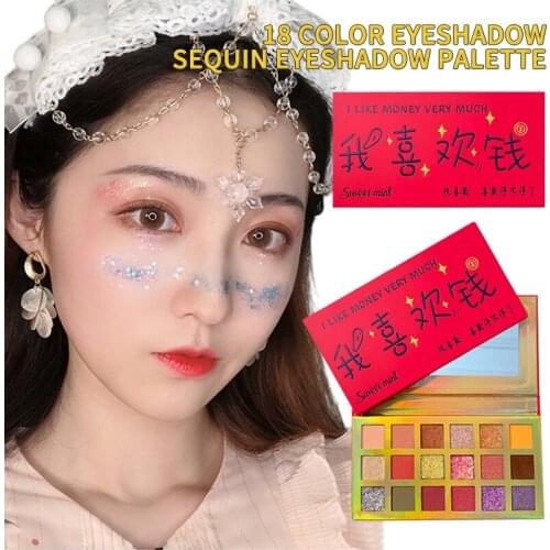 18 Colors Golden Eyeshadow Glitter Shimmer Pearly Eye Shadow Palette I Love Money Eye Shadow Eye Makeup For Wedding Party TSLM1