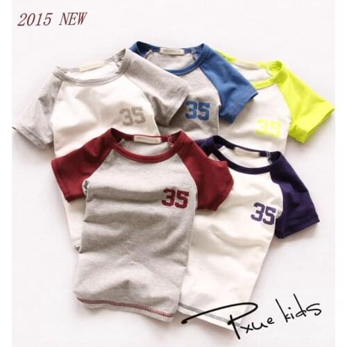 2015 summer new 35 # minimalist style 1 pcs 100% cotton Good quality kids boys shirts 2-7 year t shirt for girls