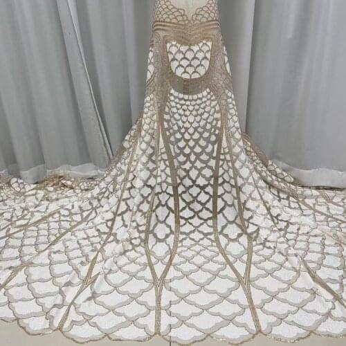 2021 African Lace Fabric High Quality Sequins Embroidered Nigerian Lace Farbics 5 Yards for Party Dress NJ5028 French Tulle Lace