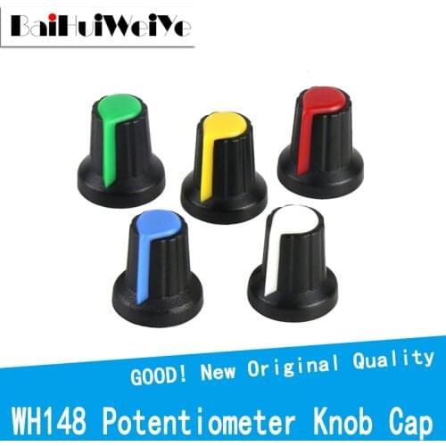 30PCS/lot WH148 Potentiometer Knob Cap(copper core) 15X17mm 6mm Shaft Hole AG2 Yellow GREEN Blue White Red