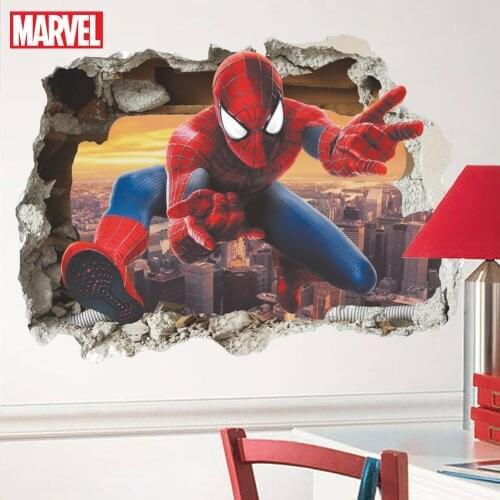 Disney 3D 3d broken wall spiderman children room kindergarten environment layout wall stickers anime wall posters