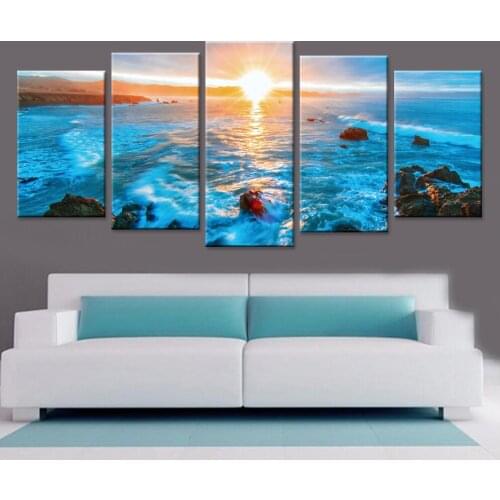 5D DIY Full Square drill Diamond painting Cross Stitch sea sunset landscape Rhinestone Embroidery 5pcs multi-picture decor gift