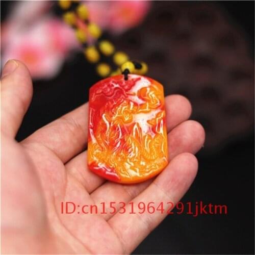 Amulet Chinese for Yellow Necklace Men Jewelry Tiger Gifts Fashion Charm Jadeite Natural Red Carved Hand Jade Pendant Women