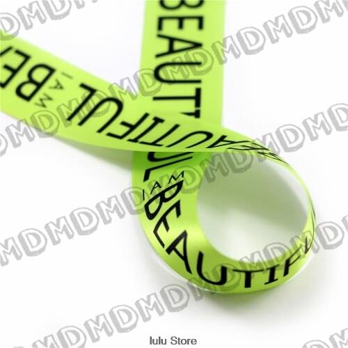 100 Yards 9mm-75mm Size Satin Ribbon Printed With Beautiful Words DIY Packing Decor Webbing HT01-PG015-02549