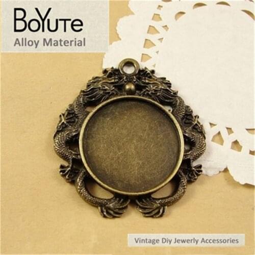 BoYuTe (20 Pieces/Lot) 30MM Cabochon Base Antique Bronze Plated Metal Double Dragon Bezel Pendants for Jewelry Materials