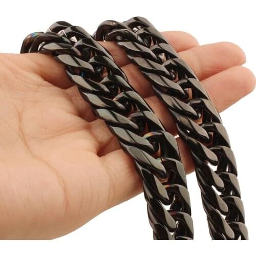 Heavy 16mm Stainless Steel Black Color Double Curb Cuban Chain Gift Mens Necklace/Bracelet Choose Hip-hop Jewelry 7-40" Optional