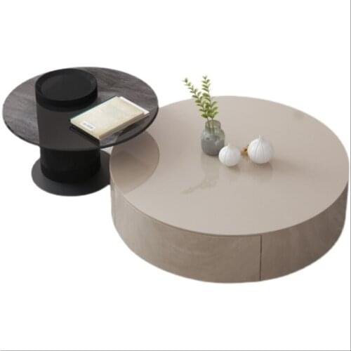 Tea table is luxurious, modern and simple, living room designer has a high sense of rock plate glass ins round edge combination