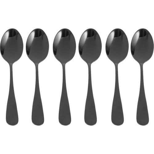 Black teaspoons teaspoons, Mini stainless steel cake spoons, scoop for ice cream , small teaspoons for dessert, set of 6 (black