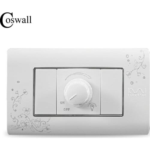 COSWALL Luxury Wall Dimmer Regulator Switch 300W Maximum Ivory White Brief Art Pattern Light Switch 118*72mm AC 110~250V