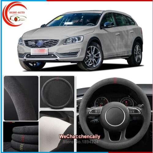 For Volvo V60 2010-2021 Black Alcantara Car Steering Wheel Cover Interior Protection Case All seasons anti-skid steering wheel