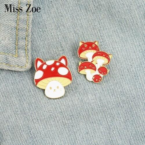 Cat Face Mushroom Enamel Pins Custom Cute Fun Animal Plant Brooch Lapel Badge Bag Cartoon Jewelry Gift for Kids Friends