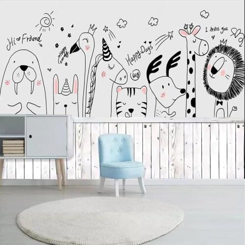 Custom 3D Photo Mural Hand Painting Cartoon Animals Wallpaper Non-woven Embossed Baby Kids Bedroom Background Wall Decoration