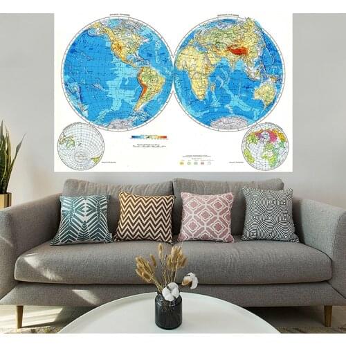225x150cm Large Geographic Map In Russian Non-woven World Map Picture Posters and Prints for Home School Education Decor
