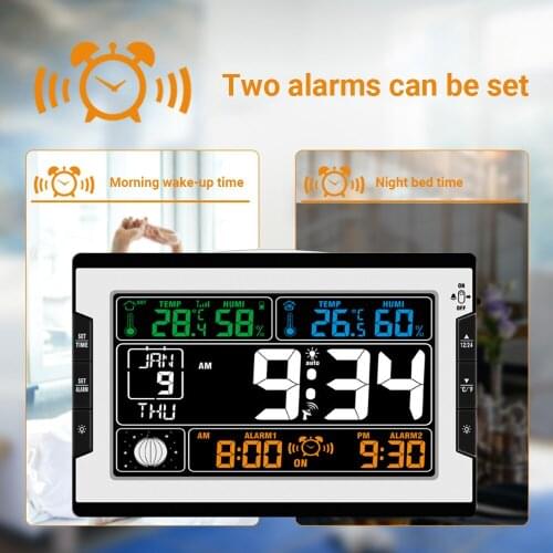KKmoon Digital Clock & Thermo-Hygrometer Thermometer & Hygrometer RF Clock Large Color with Backlight with Perpetual Calendar