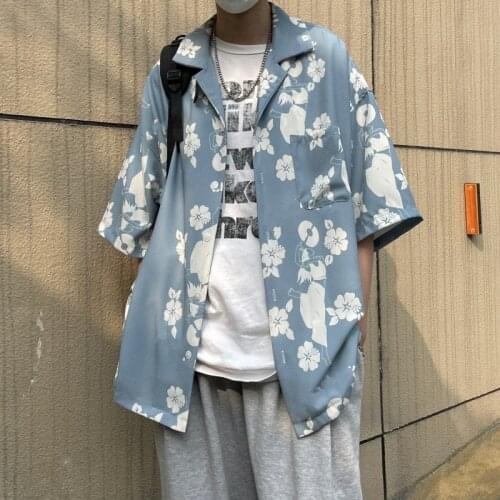 Summer Flower Shirt Mens Fashion Printed Casual Shirt Men Streetwear Korean Loose Short-sleeved Shirt Mens Hawaiian Shirt M-XL