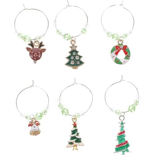 6Pcs Wine Glass Identifiers Cup Signs Wine Glass Markers Convenient Alloy Durable Wine Glass Charms Alloy Rings for Christmas