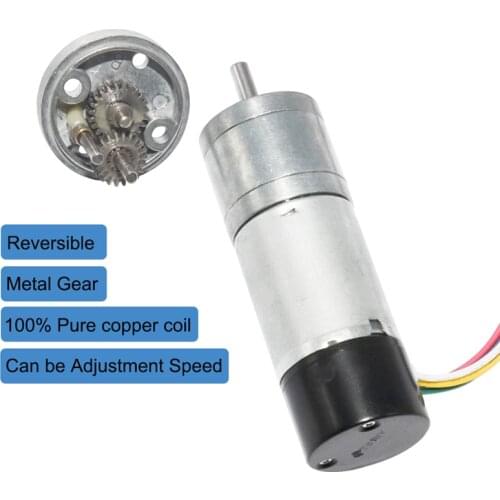 25GA370 DC 12V 24V Gear Motor With Dual Channel Encoder 10/15/25/35/60/80/130/150/300/600rpm Speed Electric Motor For DIY Hobby