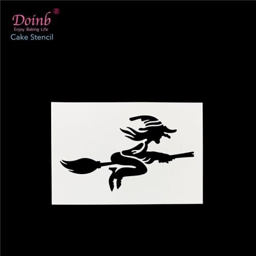 Cartoon Halloween Witch Stencil Pad Plastic Spray Flower Cake Mold Strew Cupcake Decoration Baking Tool Moulds FQ4135