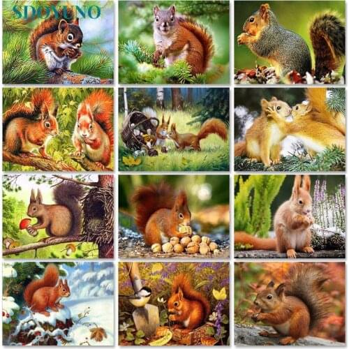 SDOYUNO Oil Paint By Numbers Kits Squirrel Painting By Numbers On Canvas Frameless 60x75cm Drawing By Numbers DIY Home Decor