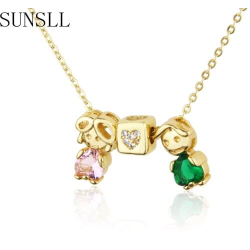 New Arrival Gold Copper Love Boy&Girl Glass White Cubic Zirconia For Women Combination Necklace Fashion Jewelry Pendant Gifts