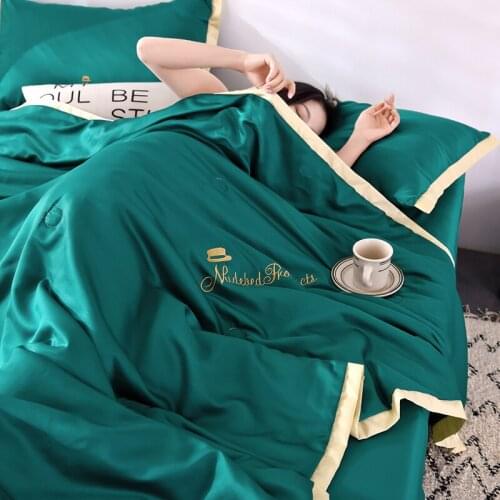 4PCS Set New Summer Comforter 100% Silk Bed Linens Air Condition Quilts Duvet Washed Cotton Throw Blankets Summer Solid Bedding