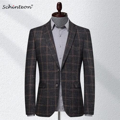 Schinteon Men New Brand Plaid Blazer Jacket Slim Fit Apring Autumn Outwear Smart Casual High Quality Party Wedding Clothing