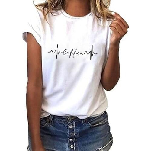 Casual tshirt Electrocardiogram graphics Tshirt O-neck short sleeve Tshirt Lady T-shirt Simple Tshirt Female Fashion T-shirt