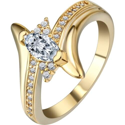 Attractive rainbow oval crystal green pink white CZ stone rings gold-color heart ring for women love gift wedding Jewelry 6-10