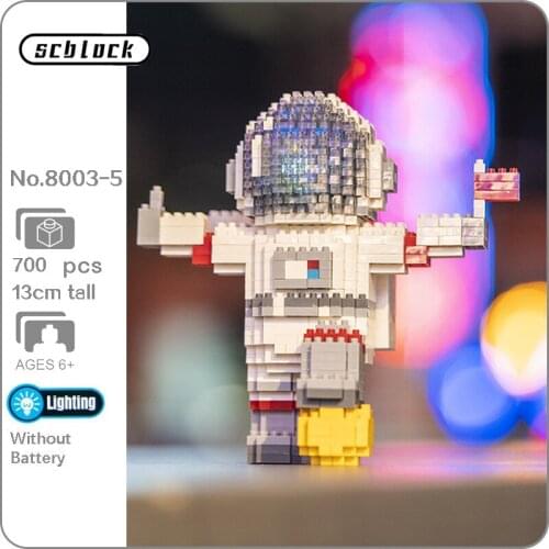 SC 8003 Standing Spaceman Astronaut Black Helmet Led Light Red Flag Mini Diamond Blocks Bricks Building Toy for Children no Box