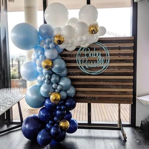 90pcs Blue White Garland Balloons Arch Kit Gold Confetti Clear Balloon Party Decors Supplies Wedding Baby Shower Decors Globos