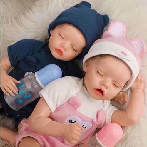 17 Inch Twin Reborn Baby Doll Silicone Hand Painted Brown Hair Reborn Baby Doll Newborn Princess Hat Birthday Gift Toy For Kids