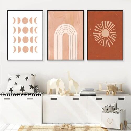 Low Saturation Color System Sun Moon Phases Hand-Painted Decorative Picture Poster Hanging Painting Canvas Living Room Bedroom