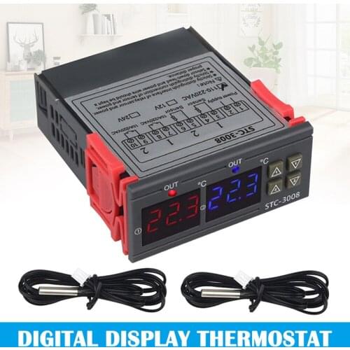 STC-3008 Dual Digital Temperature Controller Double NTC Sensor 12/24/220V Thermoregulator LB88