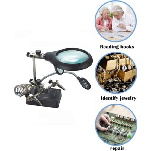 Welding Magnifying Glass with LED Light Multifunctional Auxiliary Clip Clamp Soldering Iron Stand Magnifier Repair Tools