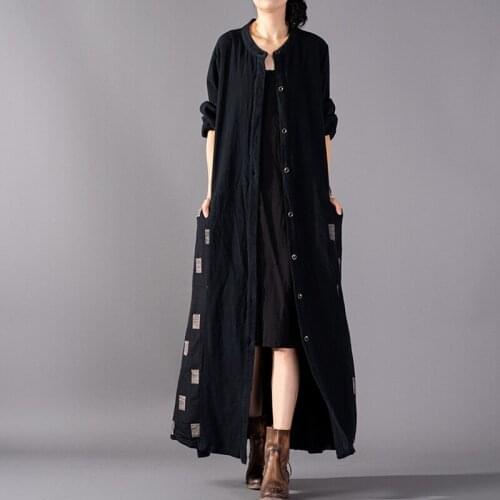 Skirt style jacket for women long loose personality patchwork plaid jackets vintage elegant cotton and linen tide women clothes