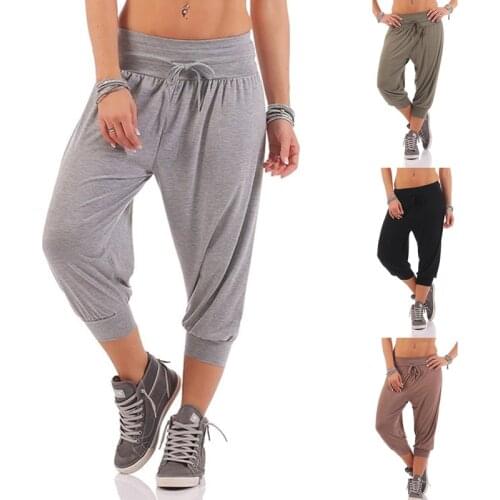 Women Casual Harem Pants Solid Loose Joggers Pants Female Capri Pants Calf-Length Drawstring Trousers Street Wear mujer