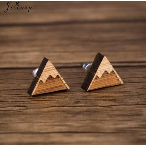 Jisensp Simple Geometry Triangle Stud Earrings for Women Fashion Jewelry Wooden Accessories Snow Mountain Earrings Gift brincos