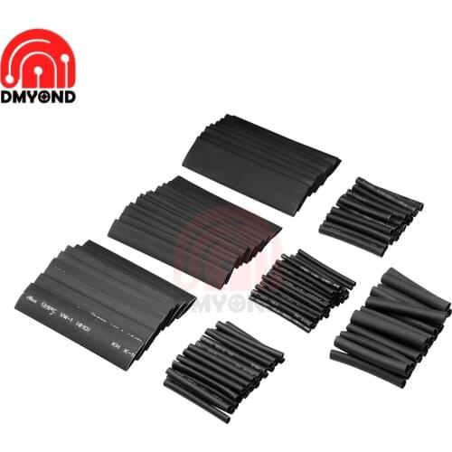127Pcs Cable Sleeve Polyolefin 7 Sizes Car Electrical Cable Tube kits Heat Shrink Tube Tubing Sleeve Wrap Wire Assorted Black