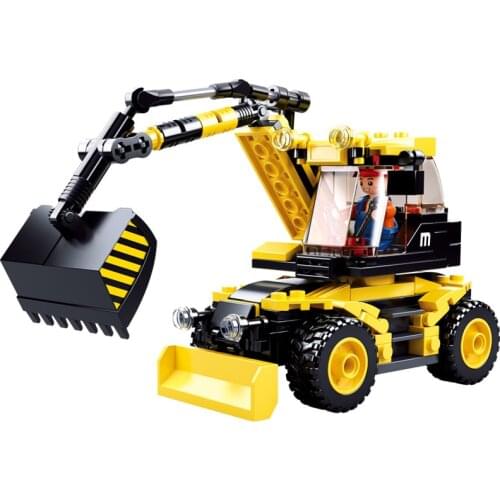 196pcs Sluban Building Blocks 0805 Construction Machinery Wheeled Excavator Assembly Model Boy Assembly Toy Gifts