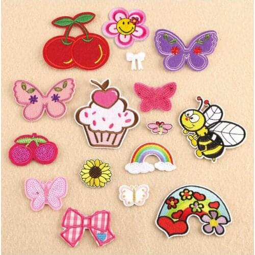 20pcs Butterfly Rainbow Cartoon Patches For Clothing parches bordados Embroidered Patch Iron On Appliques Dress Jacket Patchwork