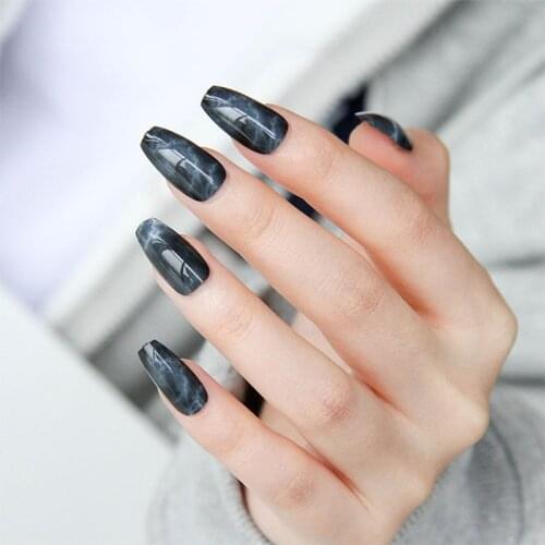 24pcs/box with 2g glue Girls Sweet Cute Jelly Marble Pattern Design Fake Nails press on Women Manicure Tool False Nail Stickers