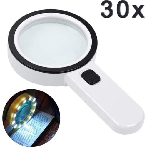 30X 12LED Lights High Magnification Magnifying Glass Lens Upgraded Magnifier Lamp Reading Magnifying Glass