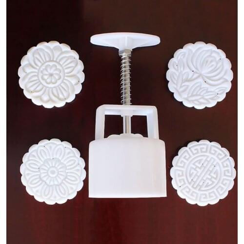 4Pcs Hand Press Cookie Stamp Moon Cake Decor Mould Barrel Mooncake Mold 100g