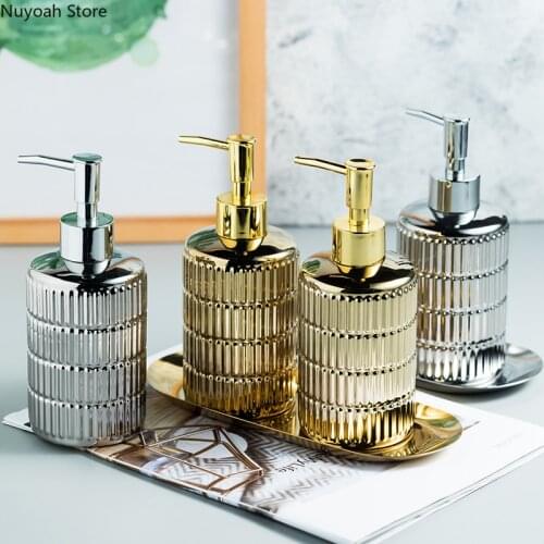 Bathroom Accessories Golden Silver Electroplating Ceramic Lotion Bottle 340ml Hand Soap Light Luxury Hotel Soap Dispenser