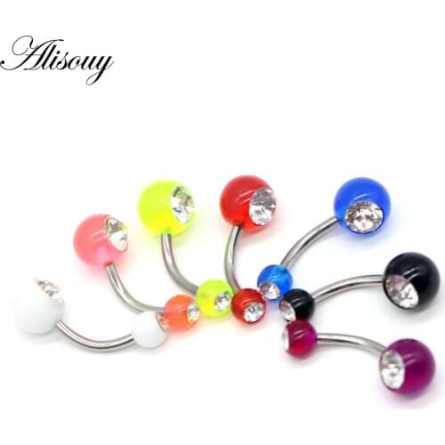Alisouy classic 1 PCS Unisex navel Punk acrylic with Crystal Rhinestones Navel & Belly Button Rings 14G navel Piercing Jewelry