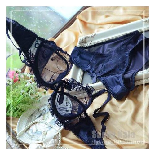Free Shipping! Exquisite embroidery ultra-thin womens sexy transparent lace underwear bra set push up brassiere
