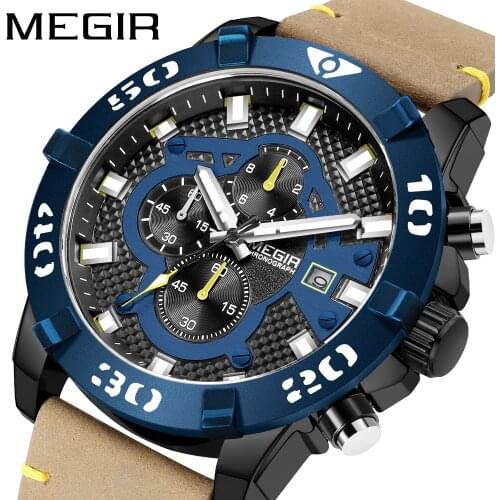 MEGIR 2021 New Blue Mens Watches Top Brand Luxury Chronograph Sport Casual Fashion Clock Male Quartz Wristwatches Reloj Hombre